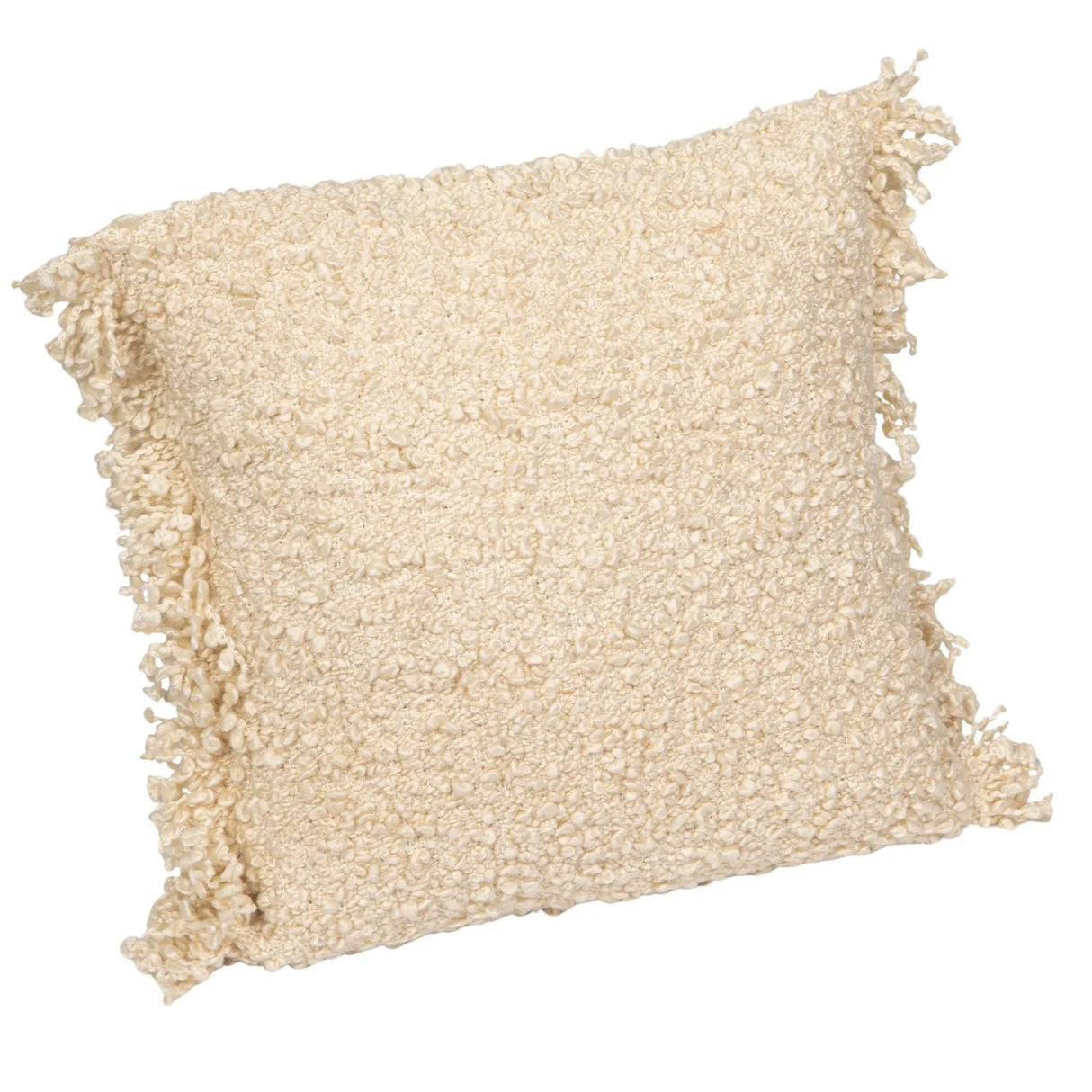 Square Cream Bouclé Pillow with Fringe | Indoor & Outdoor