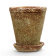 cement planter with distressed terracotta finish and saucer for indoor plants and shelf styling