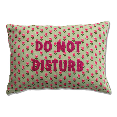 20x14 floral lumbar pillow with pink flowers and Do Not Disturb embroidered text
