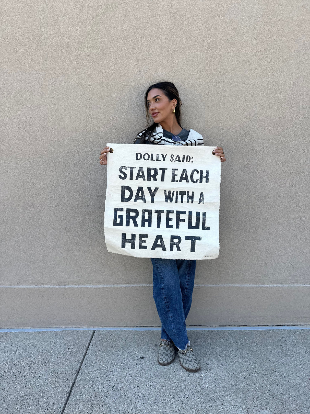 Dolly Said Grateful Heart Painted Wall Tarp