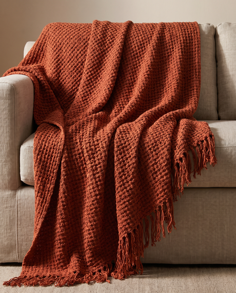Rust Chenille Waffle Weave Throw Blanket