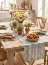 Blue Stripe Floral Geometry Table Runner