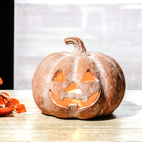 Orange Terracotta Jack-O-Lantern Pumpkins | 2 Sizes