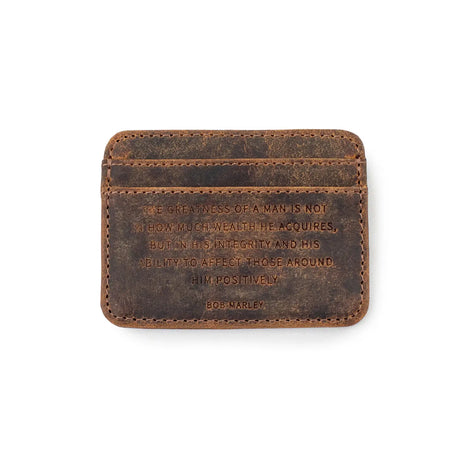 Distressed Leather Card Holder Wallet (Bob Marley Quote) | 3 Colors