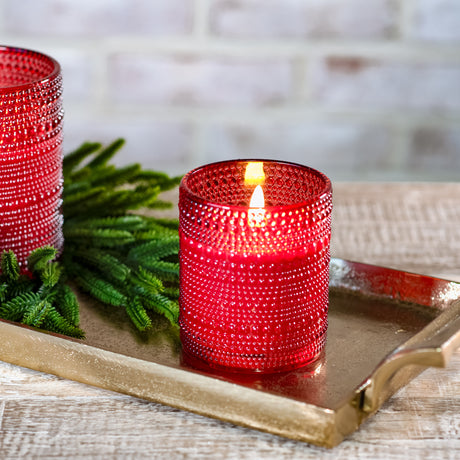 Red Beaded Glass LED Flameless Candle