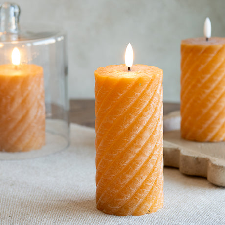 LED Orange Twist Flameless Pillar Candle