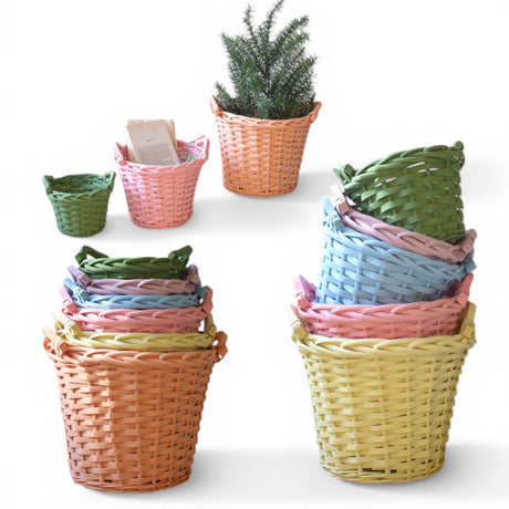 pastel willow baskets with handles colorful woven storage basket