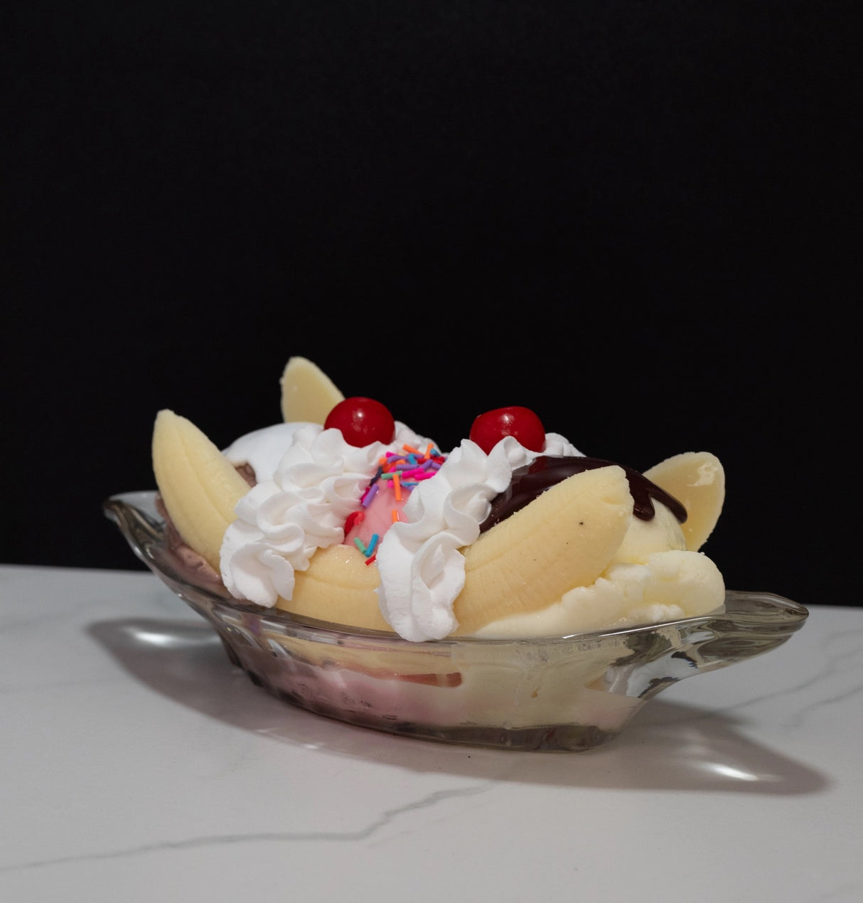 Fake Banana Split Ice Cream Dessert