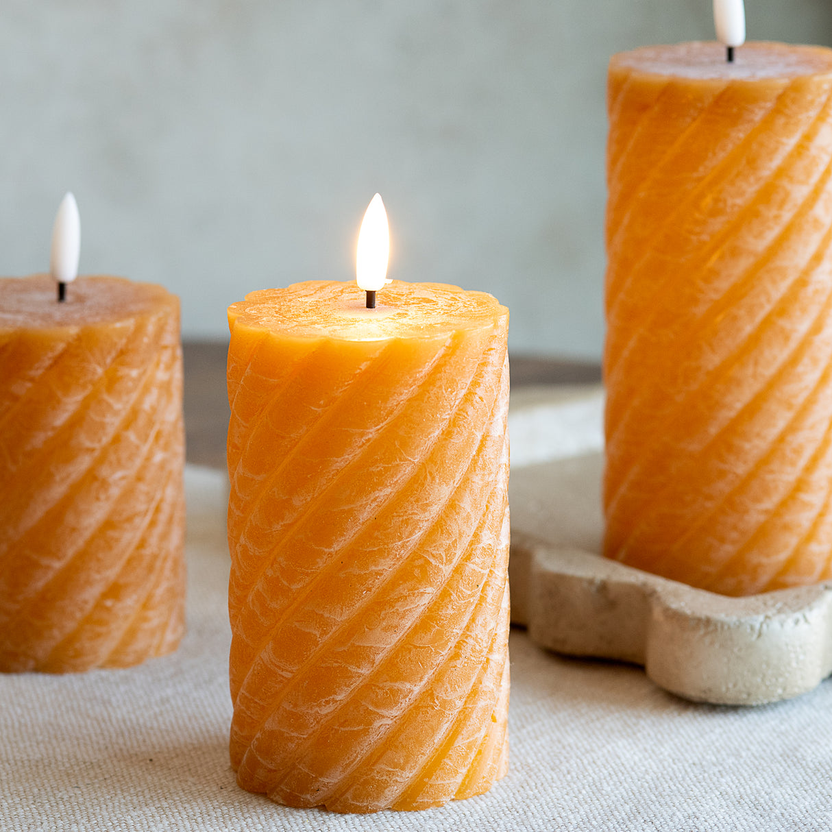 LED Orange Twist Flameless Pillar Candle