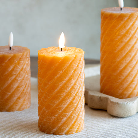 LED Orange Twist Flameless Pillar Candle