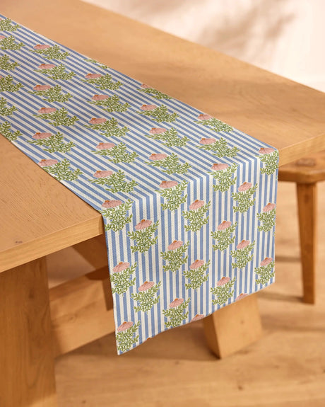 Blue Stripe Floral Geometry Table Runner