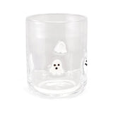 Clear 16 oz. Halloween drinking glass with embedded white ghosts and black faces
