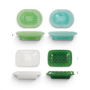 embossed milk glass footed soap dish in blue green mint and white