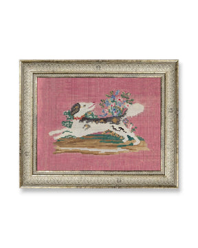 embroidered dog wall art pink background framed puppy print by petal lane home