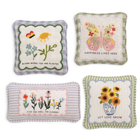 embroidered floral sentiment mini pillow with beaded trim decorative accent pillow spring and garden home decor