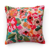 multicolor floral embroidered throw pillow for sofa, bed, and layered home decor styling