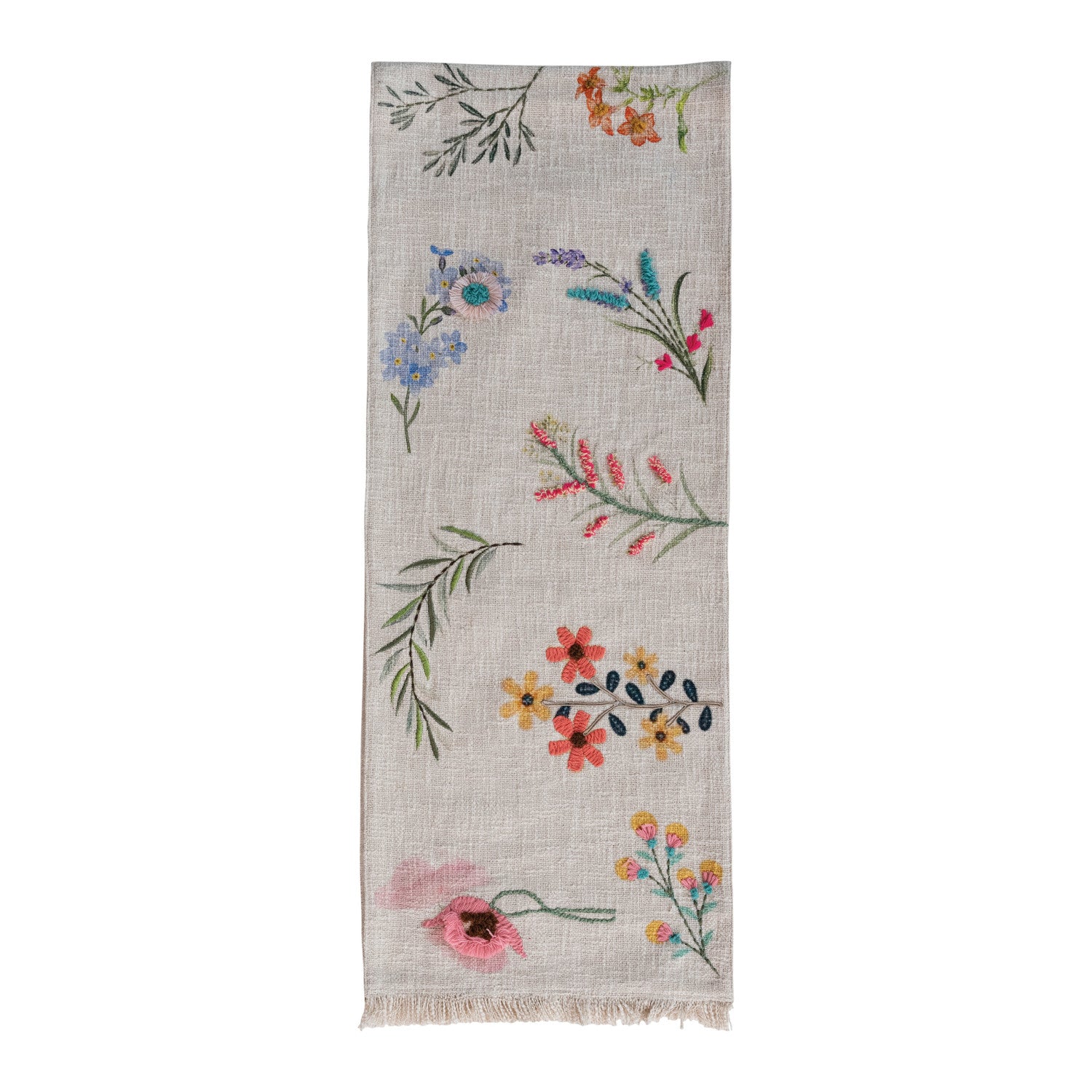Embroidered Flower Spring Cotton Slub Table Runner - Thumbnail 3