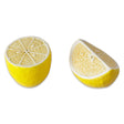 Lemon-shaped salt and pepper shaker set made of dolomite, featuring a realistic citrus design.