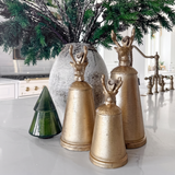 Antiqued Deer Finial Christmas Bell