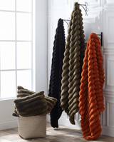 Rust Orange Ribbed Vegan Fur Throw Blanket