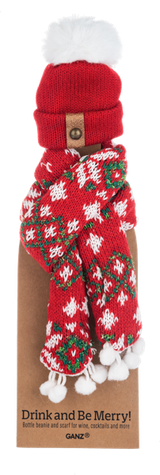 Holiday Wine Bottle Topper Beanie & Scarf Sets