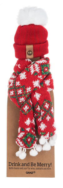 Holiday Wine Bottle Topper Beanie & Scarf Sets