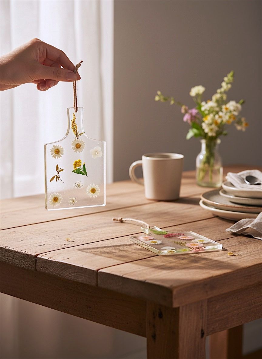 Pressed Flower Resin Paddle Serving Board