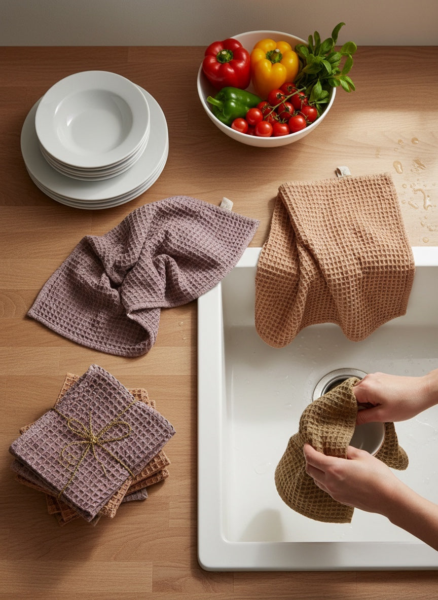 Stonewashed Cotton Waffle Weave Dishcloths (Set of 3)