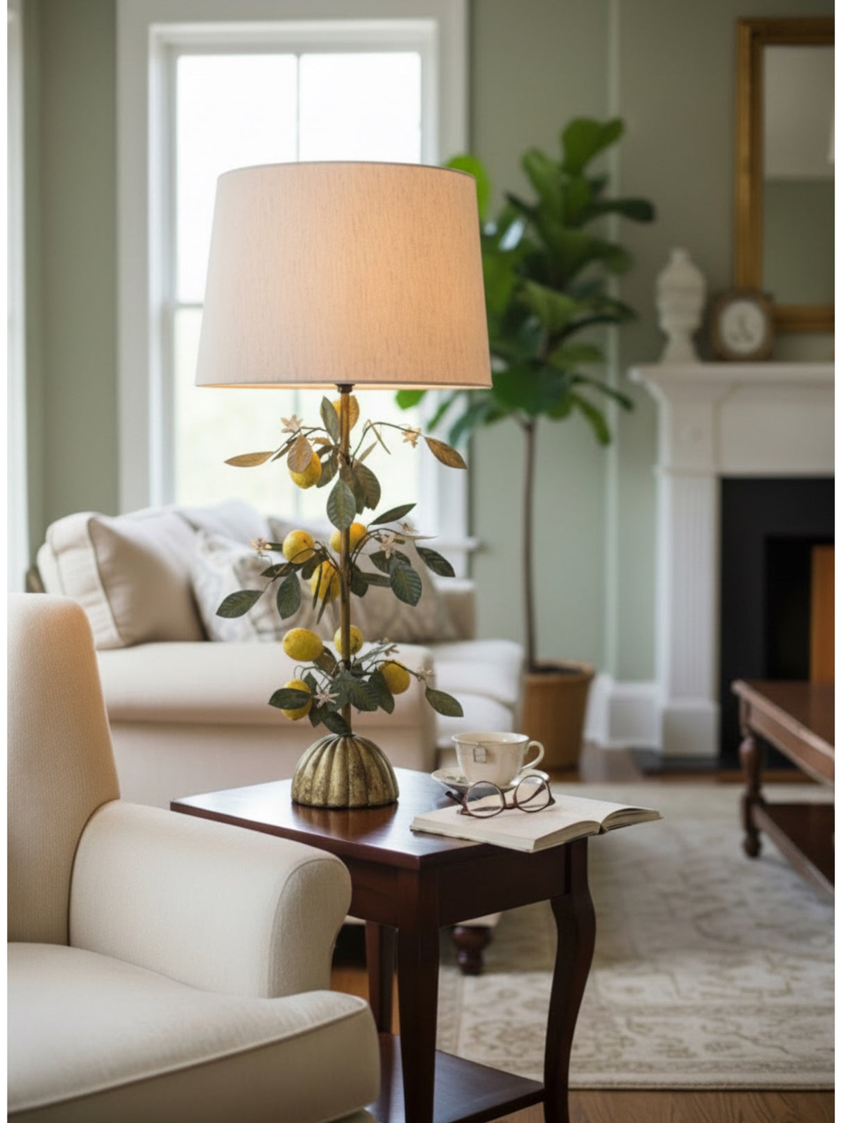 Vintage Inspired Metal Lemon Toleware Table Lamp