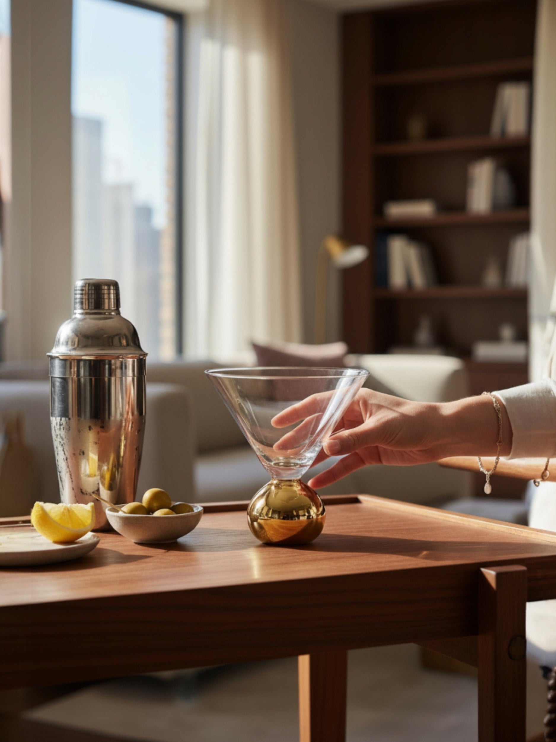 Gold Electroplated Ball Stem Martini Glass - Thumbnail 2