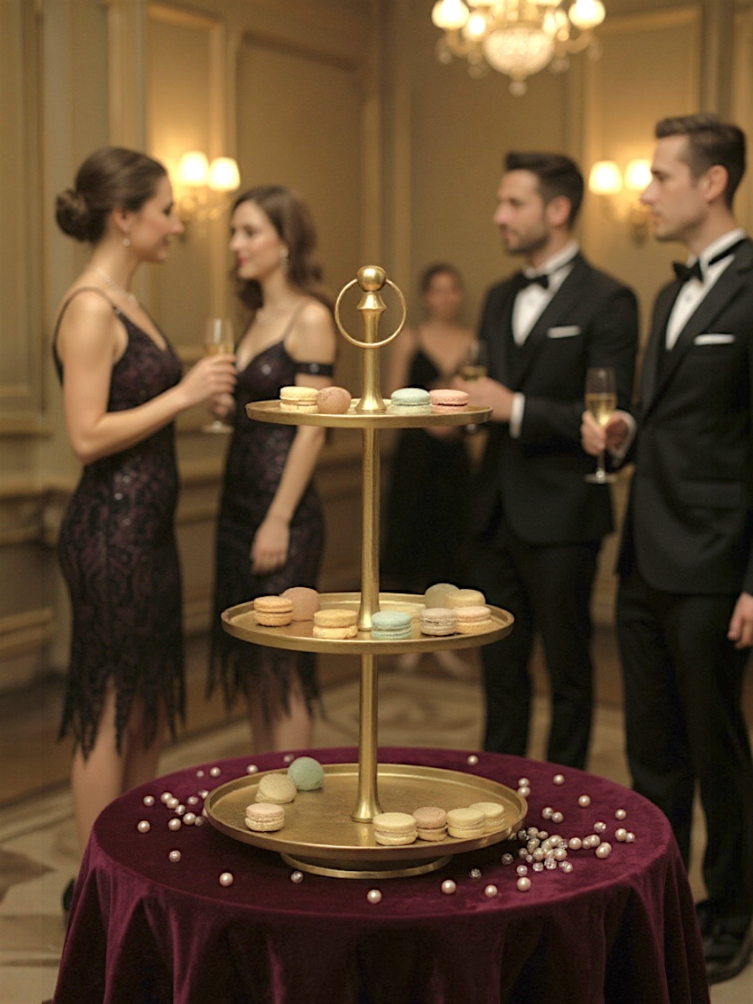 Gold Metal & Aluminum 3-Tier Tray - Thumbnail 2