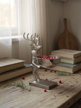 Silver Cast Aluminum Reindeer with Bowl | Butler Serving Dish
