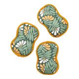 vergreen Meadow reusable kitchen sponge set with green and gold botanical pattern