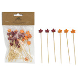 Red and orange fall leaf bamboo skewer picks for appetizers cocktails and Thanksgiving entertaining set of 50