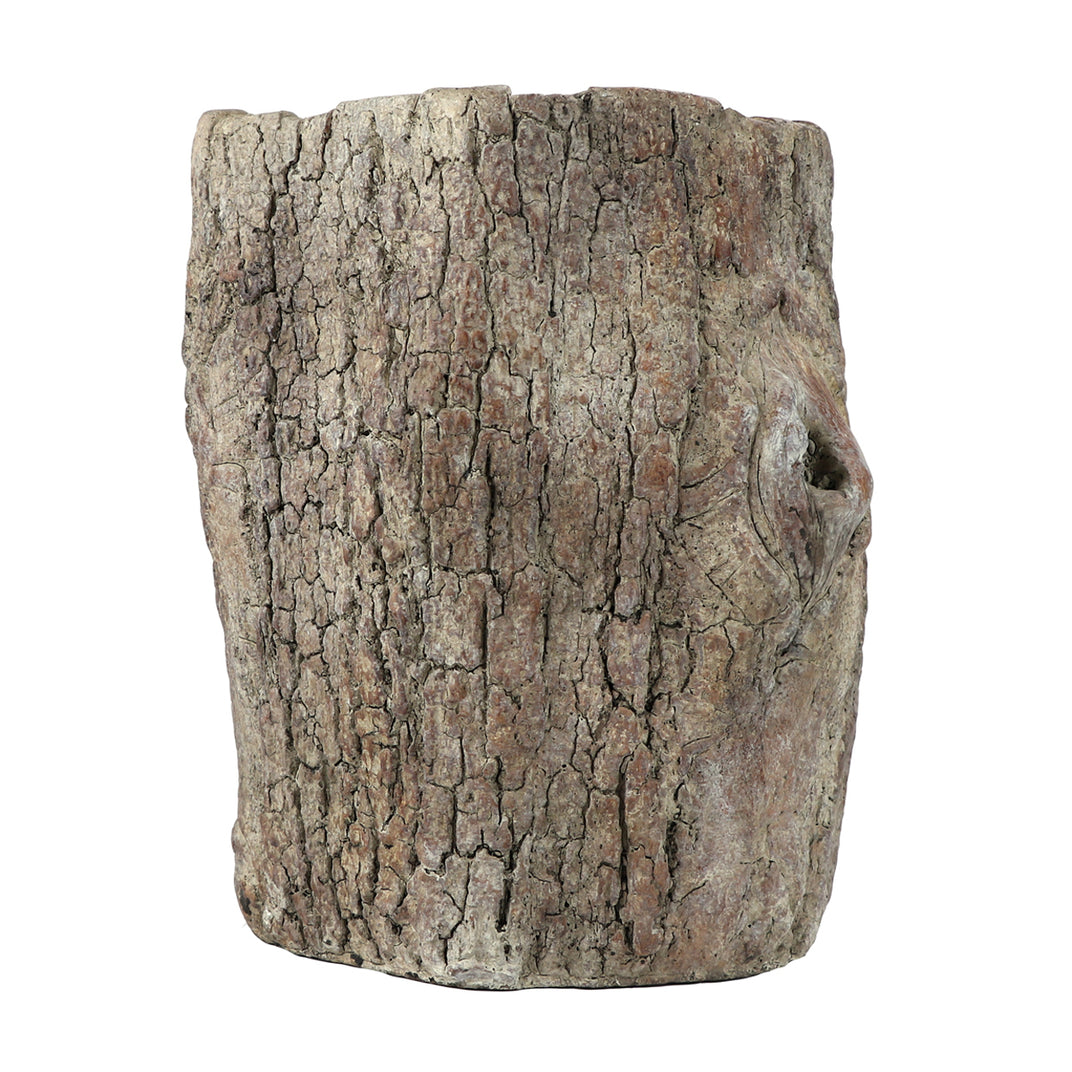 Faux Bois log planter with tree trunk design, featuring realistic bark texture