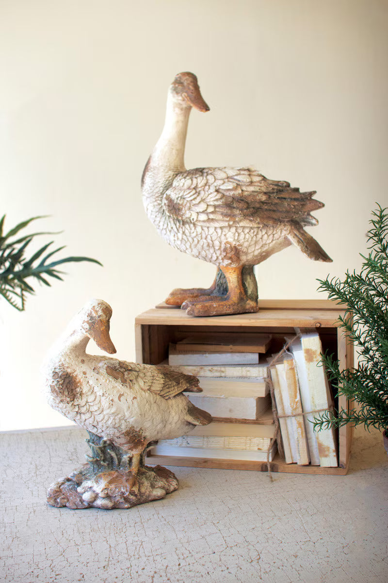 faux concrete duck garden statue head up outdoor porch decor