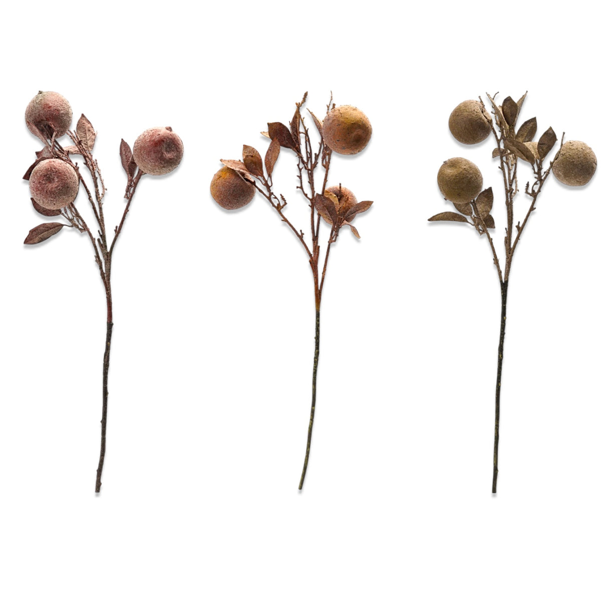 Faux crab apple stem with distressed finish and realistic fruit