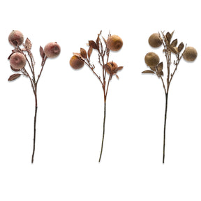 Faux crab apple stem with distressed finish and realistic fruit