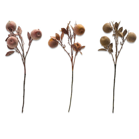 Faux crab apple stem with distressed finish and realistic fruit