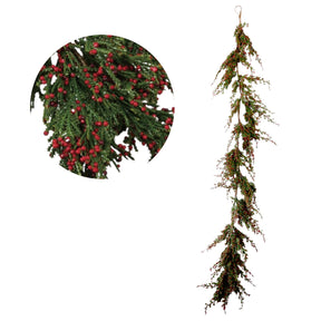 Faux cypress garland with red berries measuring 72 inches long
