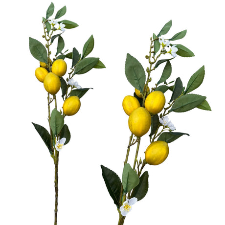 faux lemon branch with yellow lemons and blossoms decorative citrus stem for vase styling
