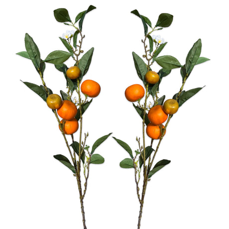 faux tangerine branch with orange fruit and blossoms decorative citrus stem for vase styling