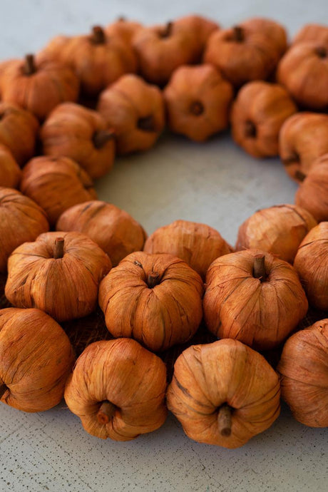 Kalalou faux pumpkin wreath for fall harvest decorating