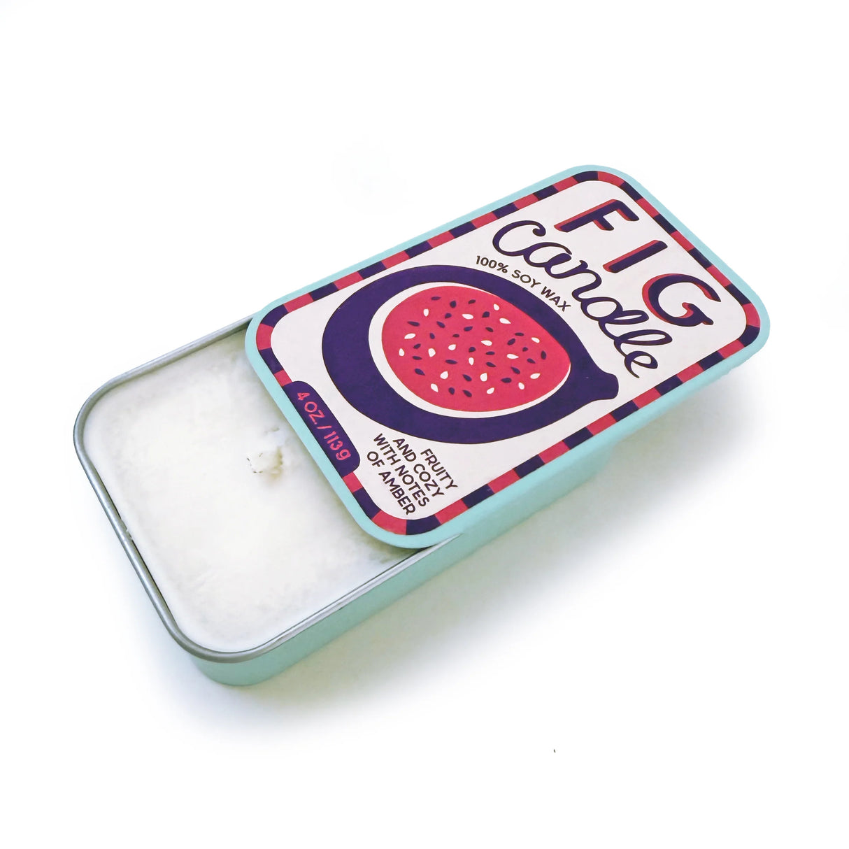 Fig soy candle in sardine tin with sweet fig and amber scent, 4 oz hand-poured candle with sliding lid