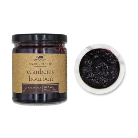 Finch and Fennel cranberry bourbon preserves 9 oz jar for cheese boards and recipes