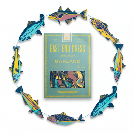 printed fish paper garland colorful recycled paper by East End Press