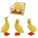 Flocked mini resin ducks in three unique poses with soft yellow texture