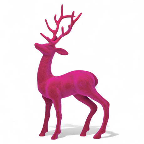 Flocked pink standing deer figurine with antlers