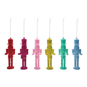 5.25" flocked soldier ornament in red, magenta, pink, blue, turquoise, or green