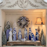 Ceramic Nativity Set with Blue Floral Pattern